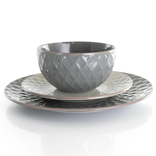 Elama Tahitian Diamond 16 Piece Stoneware Dinnerware Set in Slate