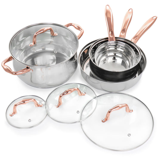 Gibson Home Bransonville 8 Piece Stainless Steel Cookware Set in Chrome and Bronze